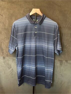 Men's Blue Gradient Stripe Polo Shirt - Performance Knit